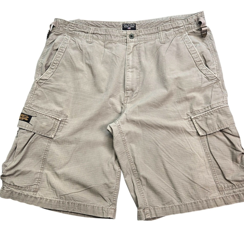 Polo Jeans Co. Shorts Mens 40 Beige Cargo Canvas Relaxed Fit 12in Pockets